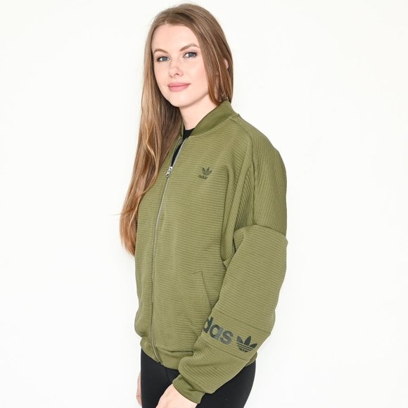 ADIDAS Originals Olive Green Waffle Bomber Jacket - Picture 6 of 8